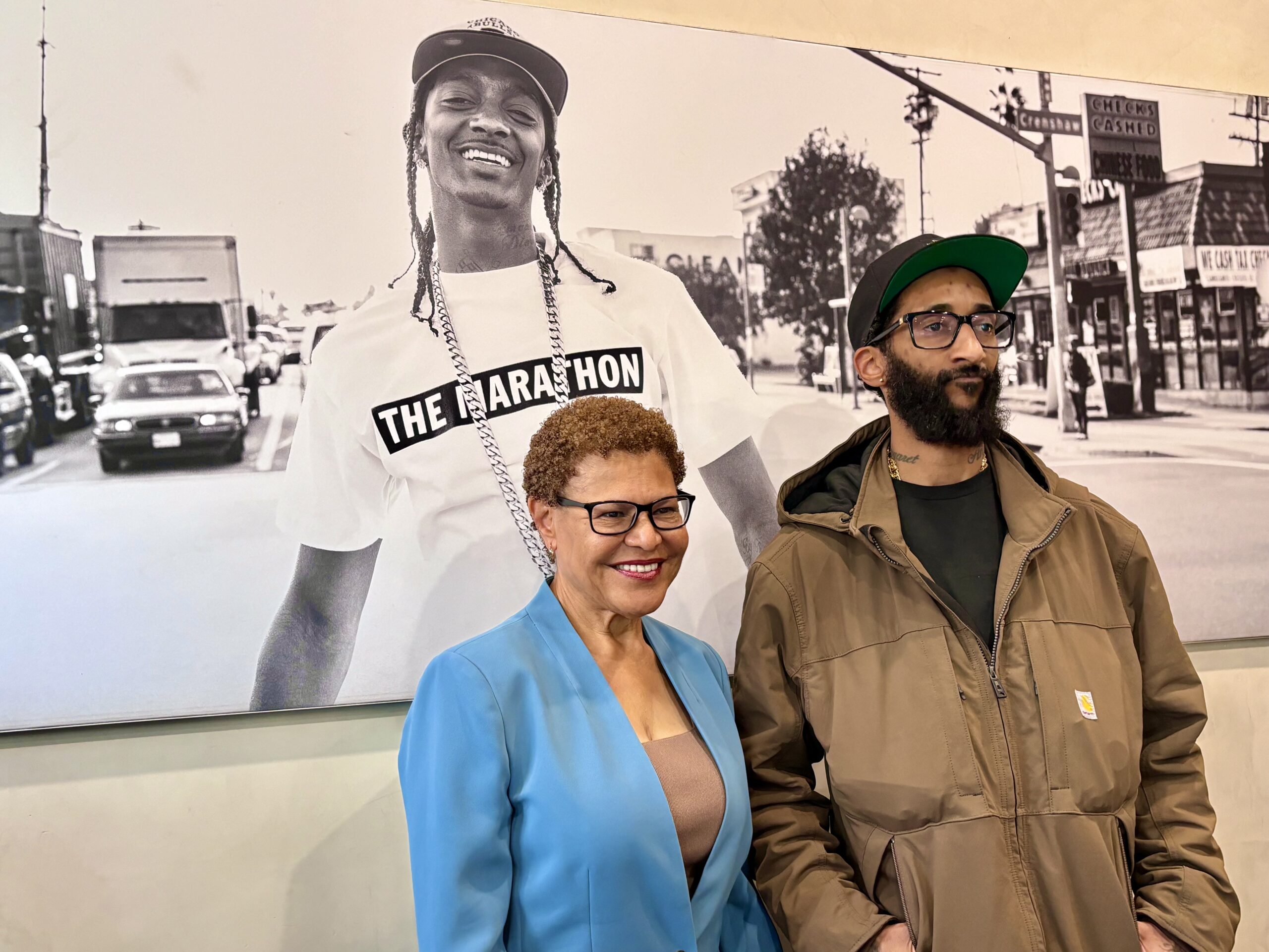 Los Angeles Mayor Karen Bass Visits Nipsey Hussle’s Marathon Burger